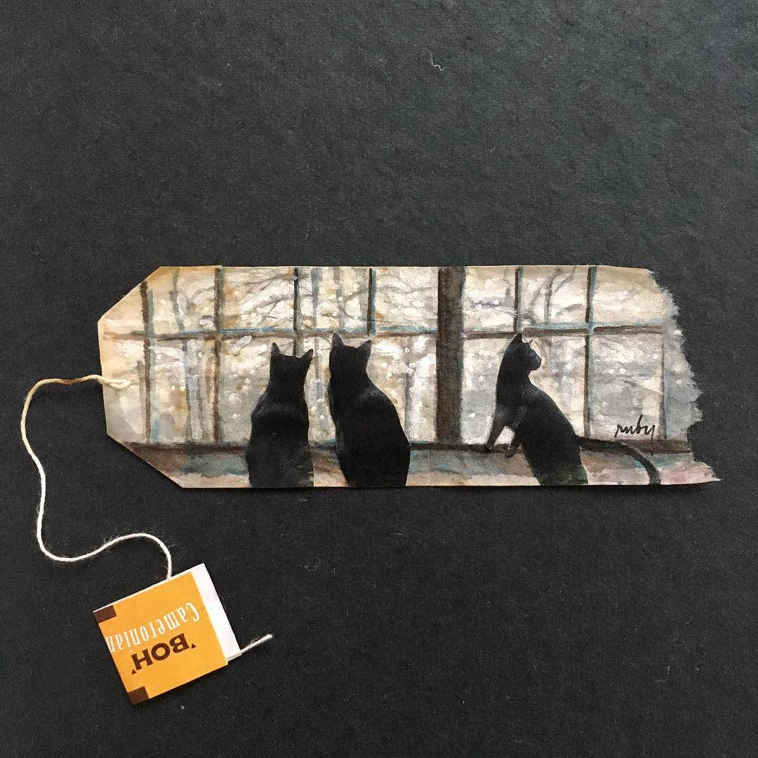 Miniature Paintings on Tea Bags