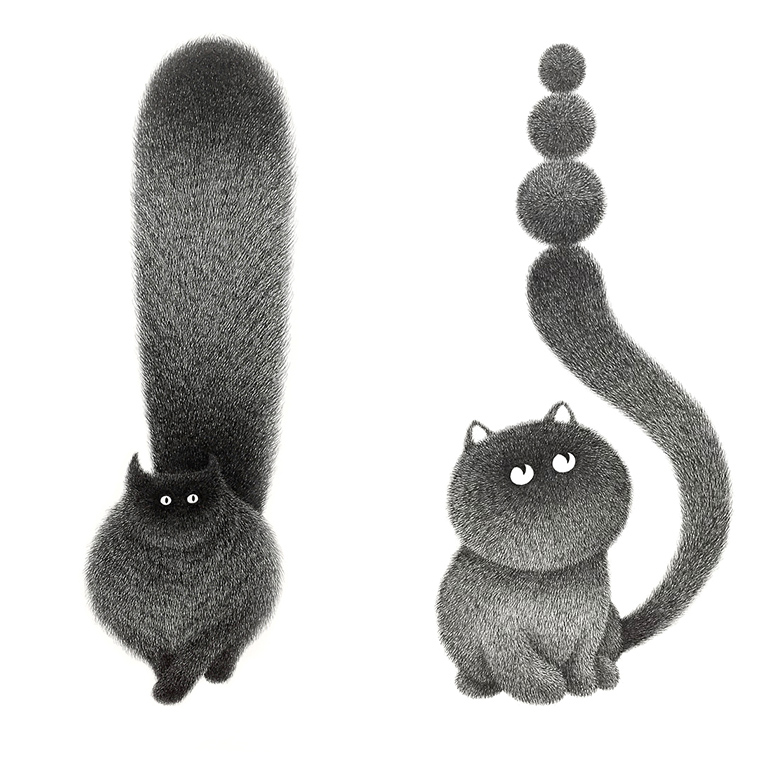 fluffy-black-cat-ink-drawings