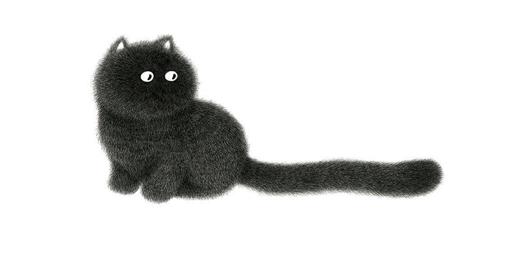 fluffy-black-cat-ink-drawings