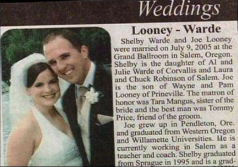 funny wedding announcement names