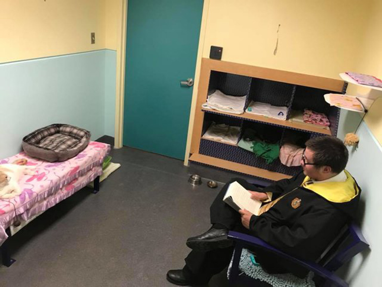 teen reads harry potter to blind shelter cat