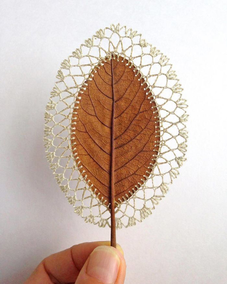 crochet art dried leaves