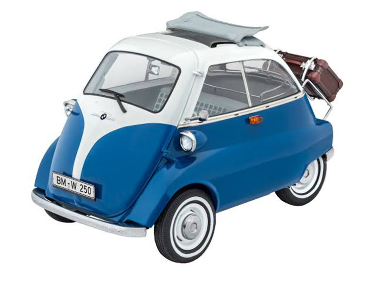 blue white bmw isetta minicar