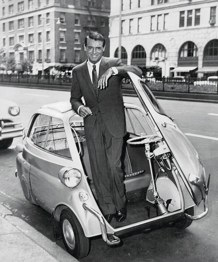 Cary Grant with bmw isetta mini car