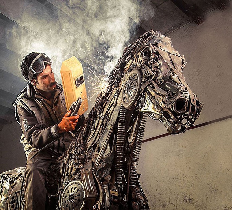 steampunk sculpture horse