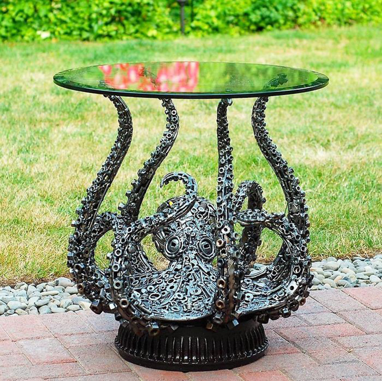 octopus sculpture table with recycled materials