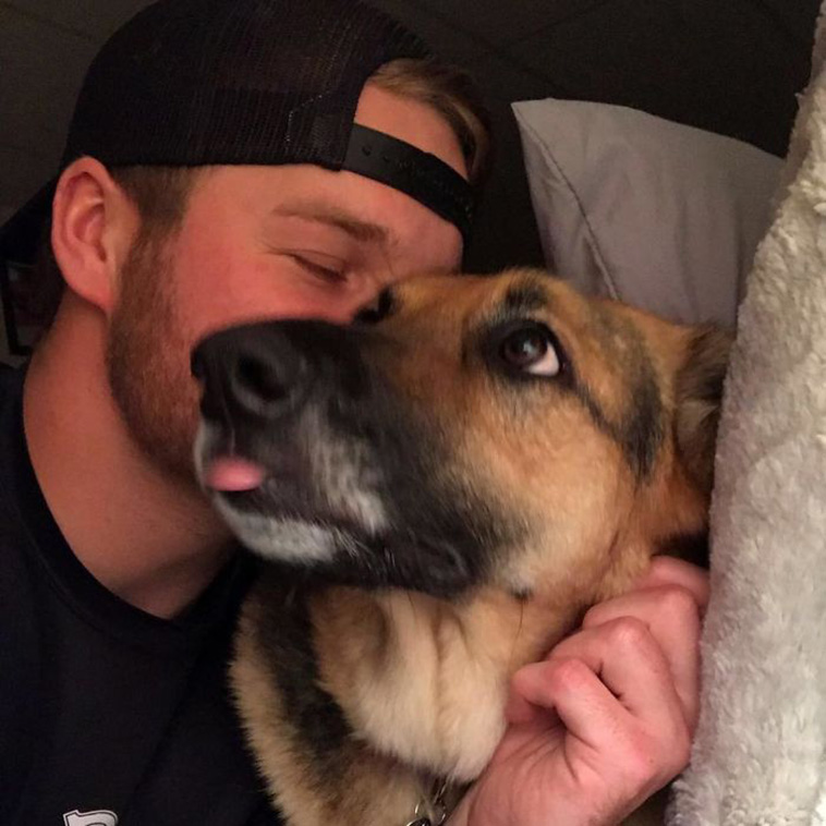 cute dog and man