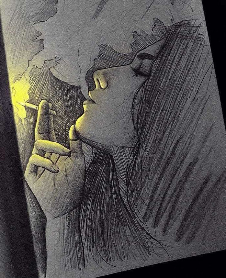smoking girl draw
