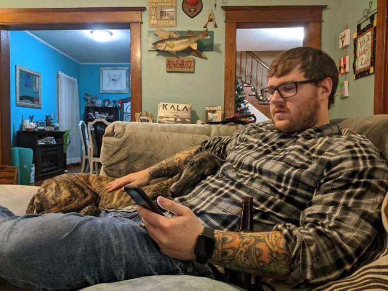 chilling with dog