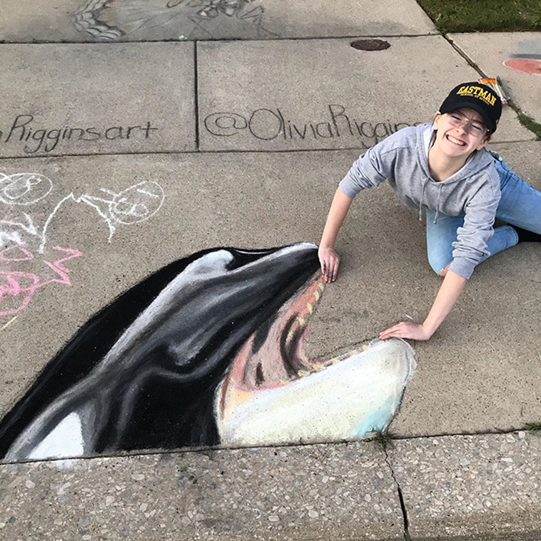 Mother And Daughter 3D Chalk Art