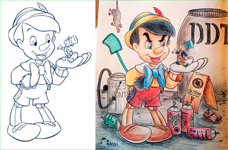 children's drawings colored by adults