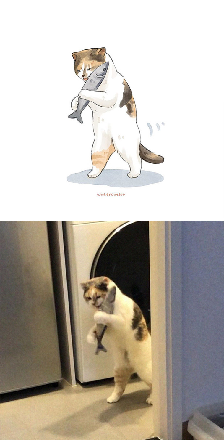 digital watercolor cats
