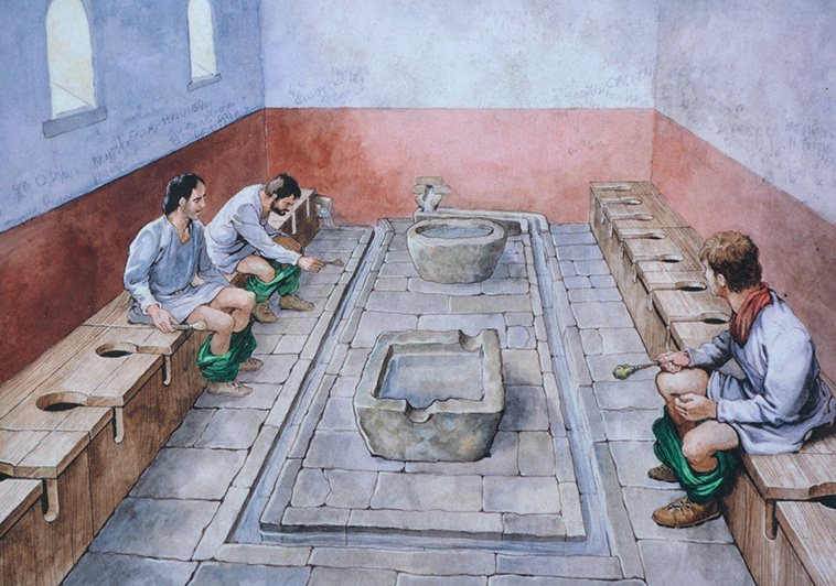 Reconstruction drawing showing the communal latrines 