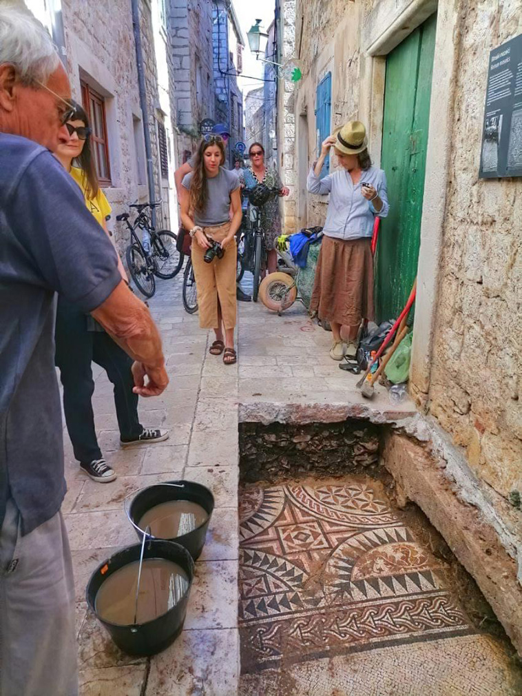 A Roman mosaic uncovered in the streets of Stari Grad
