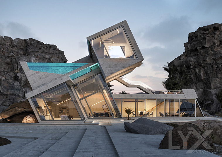 45° Brutalist House in Iceland by LYX arkitekter