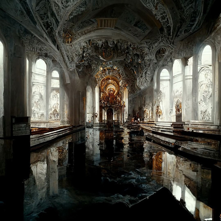 Baroque interior interpretation by Midjourney
