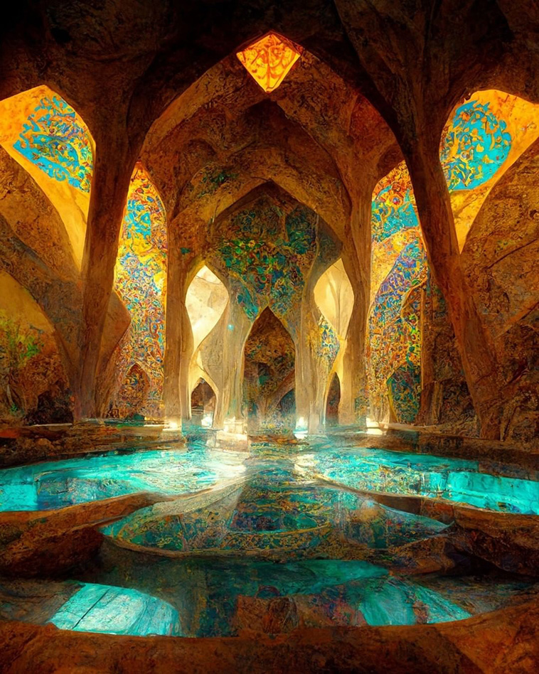 Islamic Iranian architecture inspired concept by AI