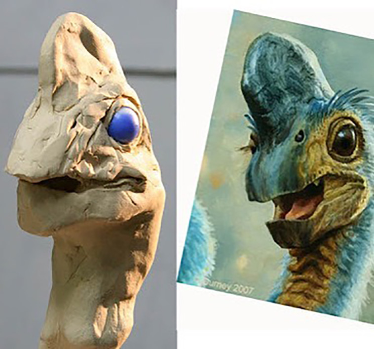 dinosaur maquette vs the illustration