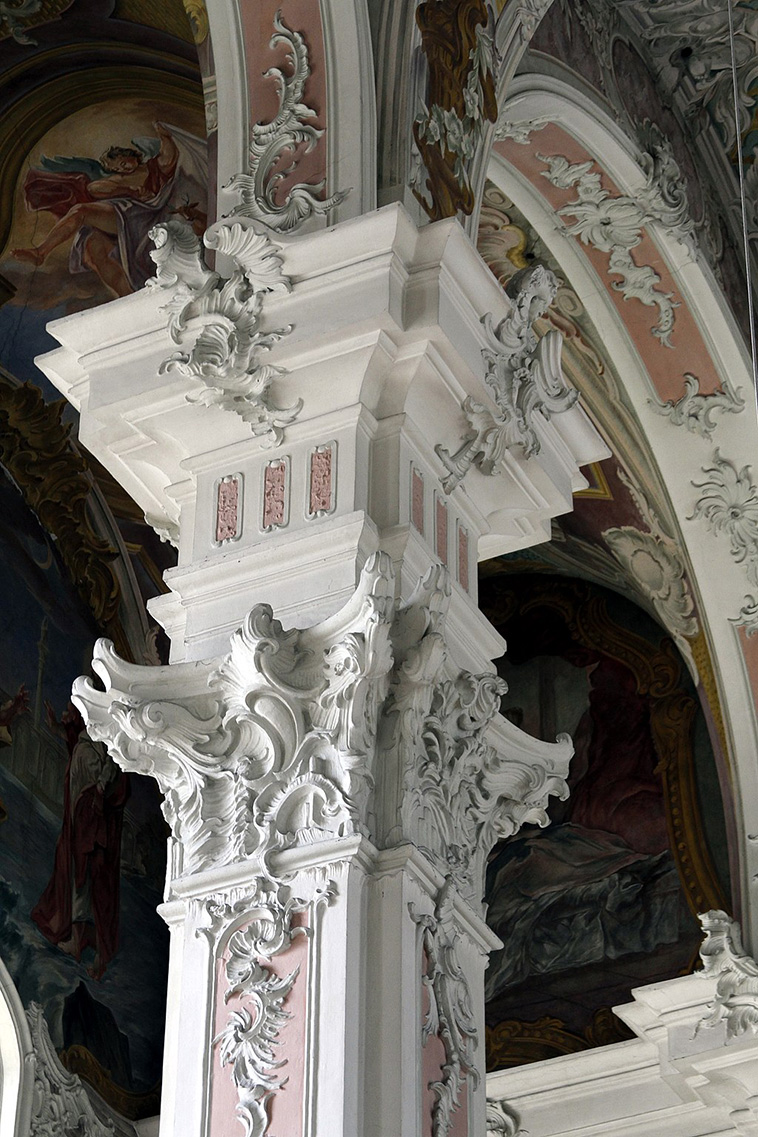 Baroque pillars in St. Peter's Church in Mainz