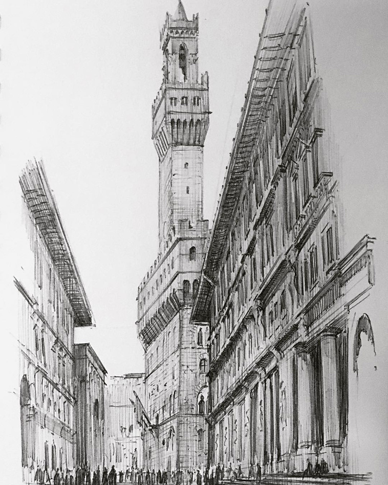 The Piazzale degli Uffizi drawing
