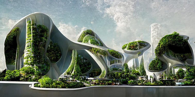 AI-Generated ?Future Cities? Project Envisions Futuristic Sustainable City With Air-Purifying Biophilic Skyscrapers