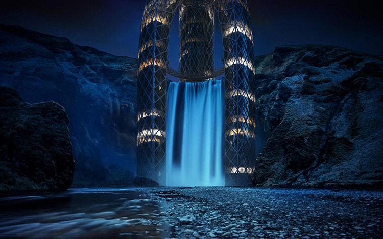 skyscraper waterfall
