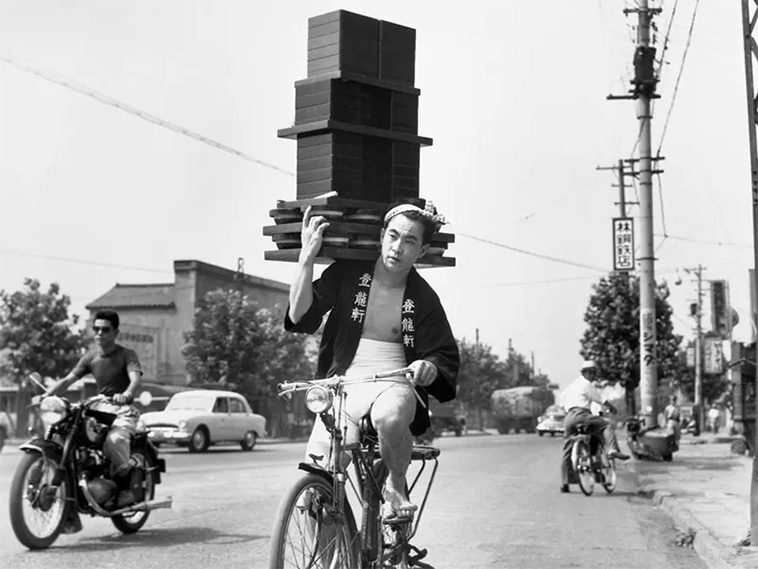 a delivery man in traffic