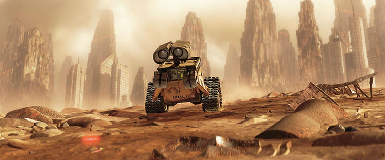 wall-e in the trash covered post-apocalyptic earth 