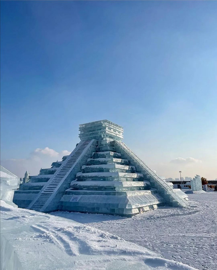 ice replica of Chichén Itzá in Harbin Ice and Snow Festival