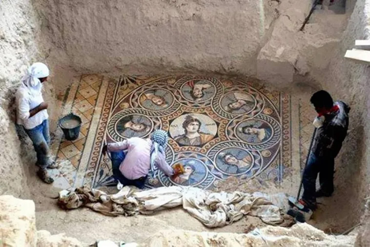 2200-year-old glass mosaics discovered in the ancient city of Zeugma in Turkey.