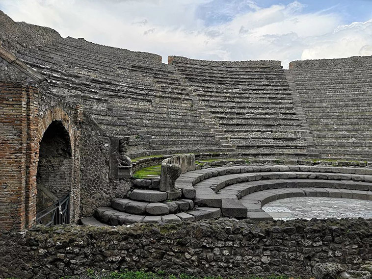 close up of the pompeii amphitheater