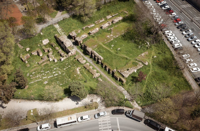 a bird's eye view of the excavation of the secret roman tunnel