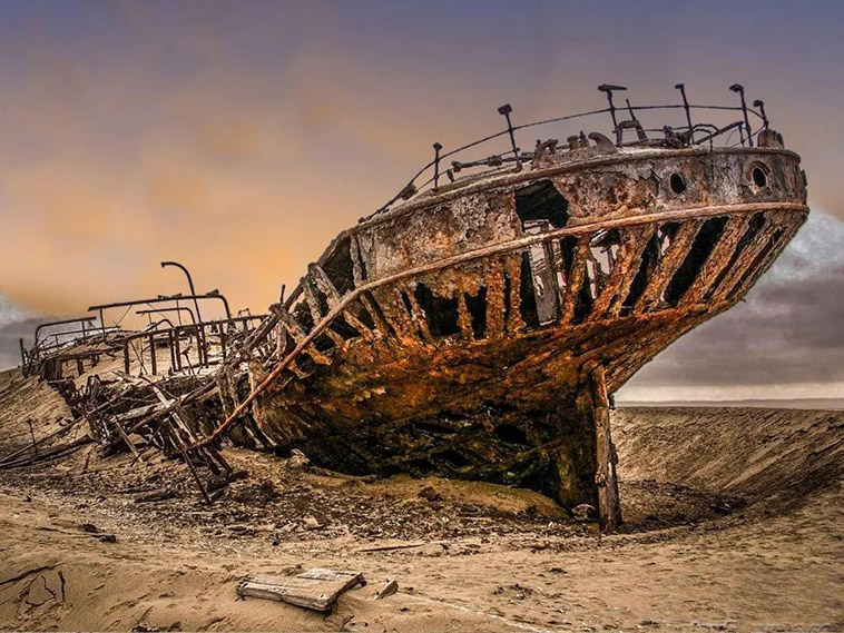 rusty shipwreck on skeleton coast