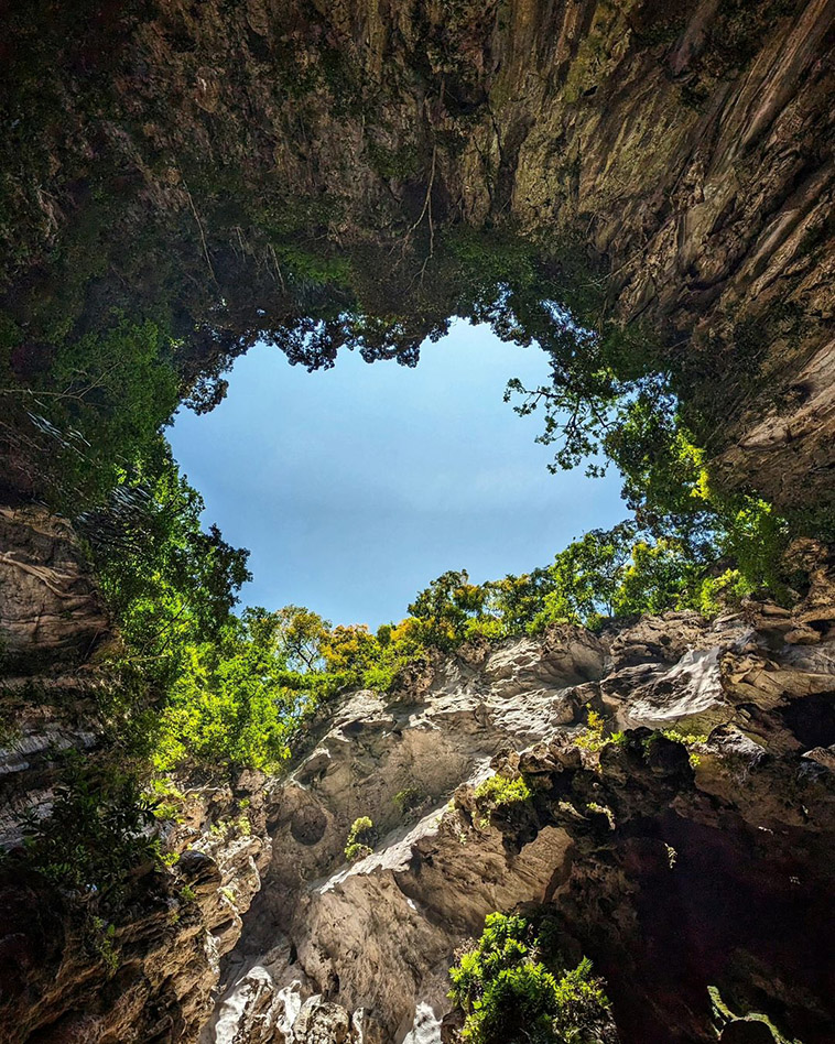 the caves and the sky through the cave hole