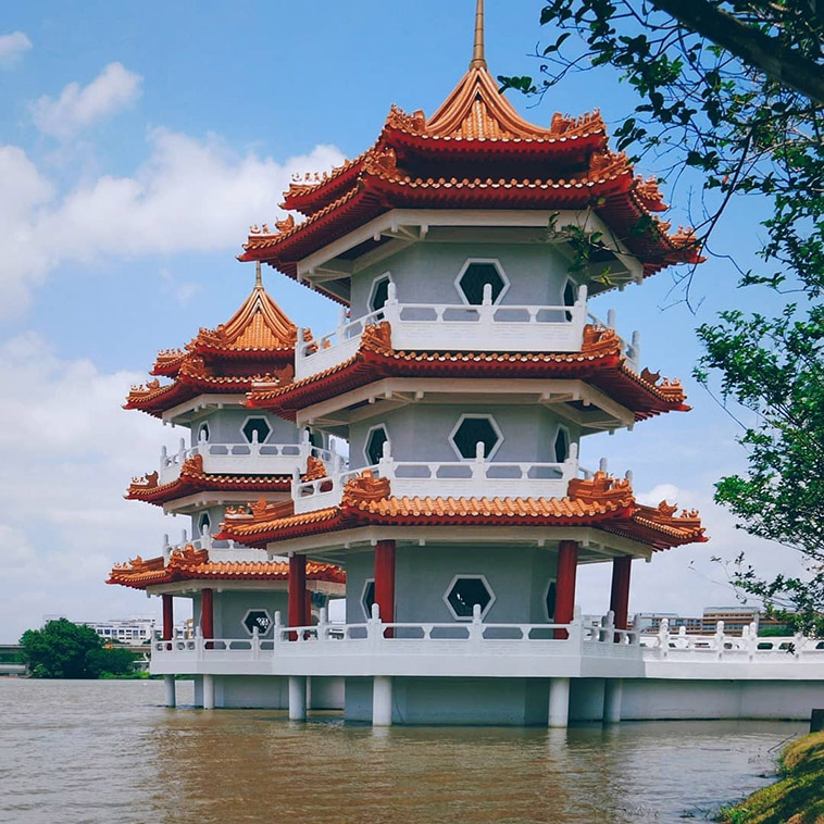 chinese garden's impressive twin pagodas