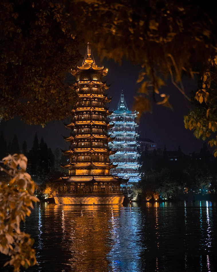 impressive twin pagodas of sun and moon pagodas