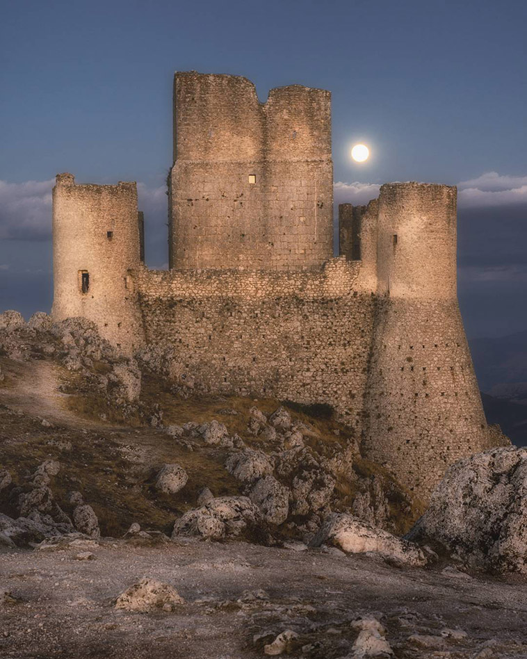 Castle of Rocca Calascio and rising moon