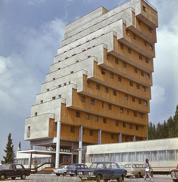 panorama hotel of buildings of cold war