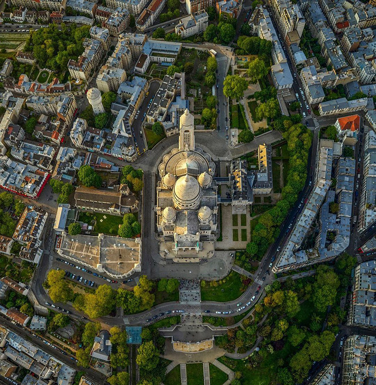 Montmartre Basilique du Sacré-Coeur in a photo of paris from above