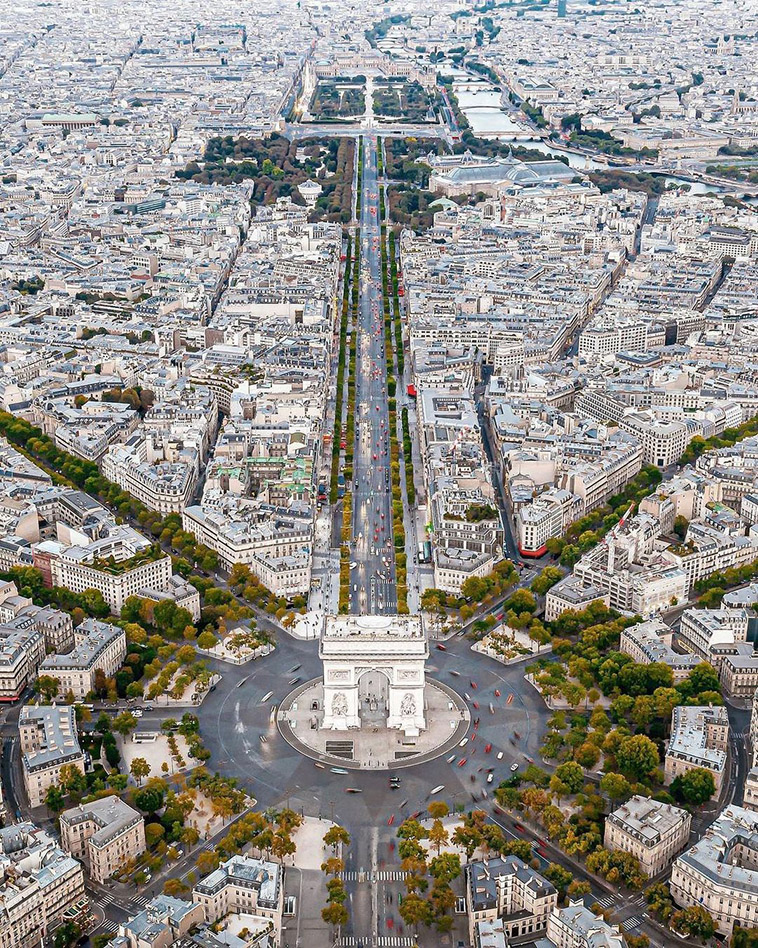 Avenue Des Champs Elysées in a photo of paris from above
