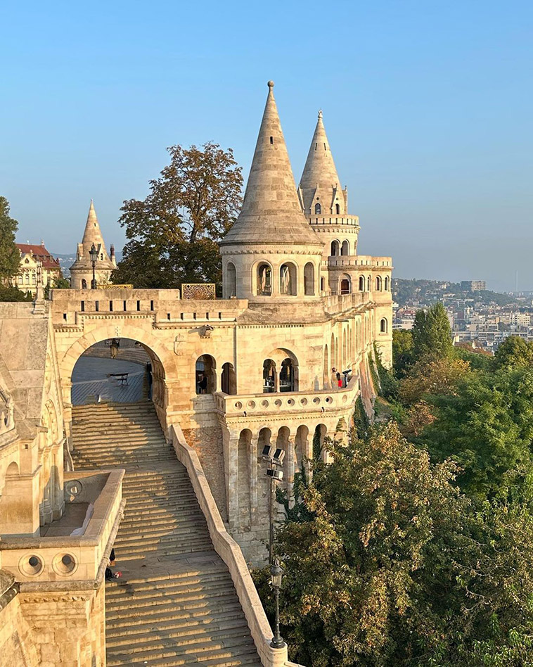 the building and the scenery below Fisherman's Bastion