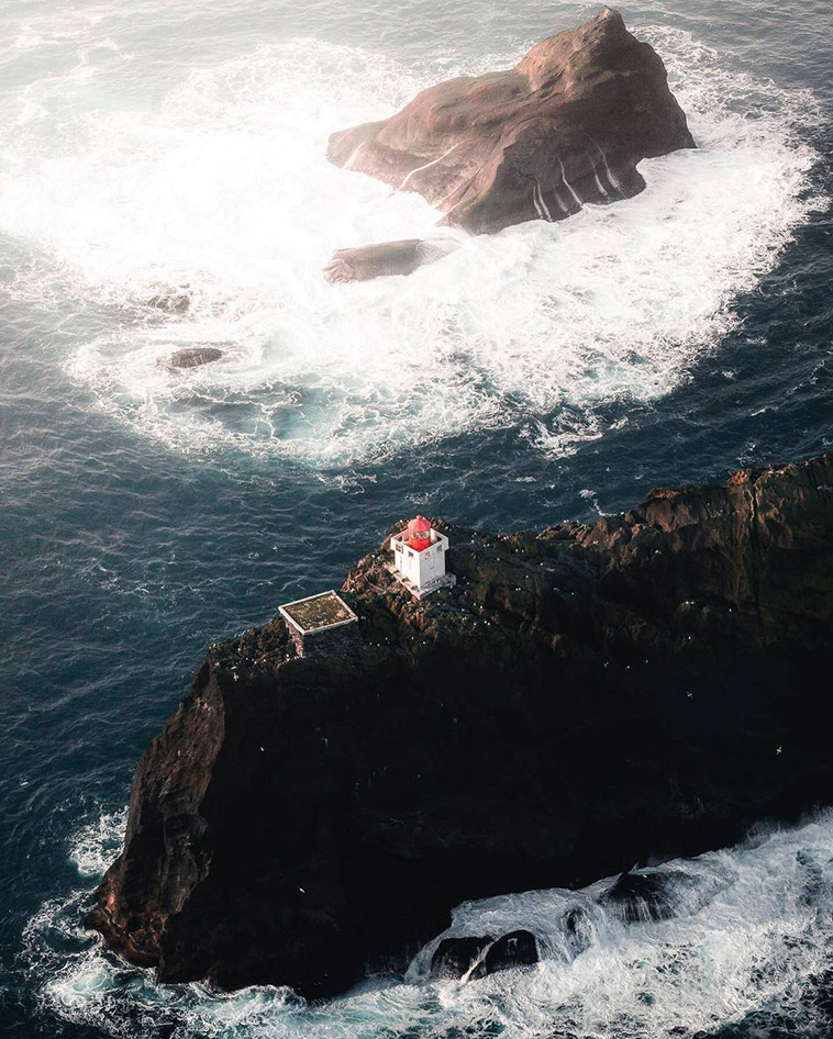 thridrangar of Iconic Lighthouses in Iceland from above