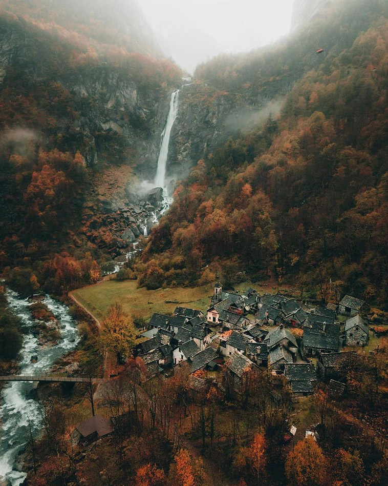 the waterfall of corippo ticino