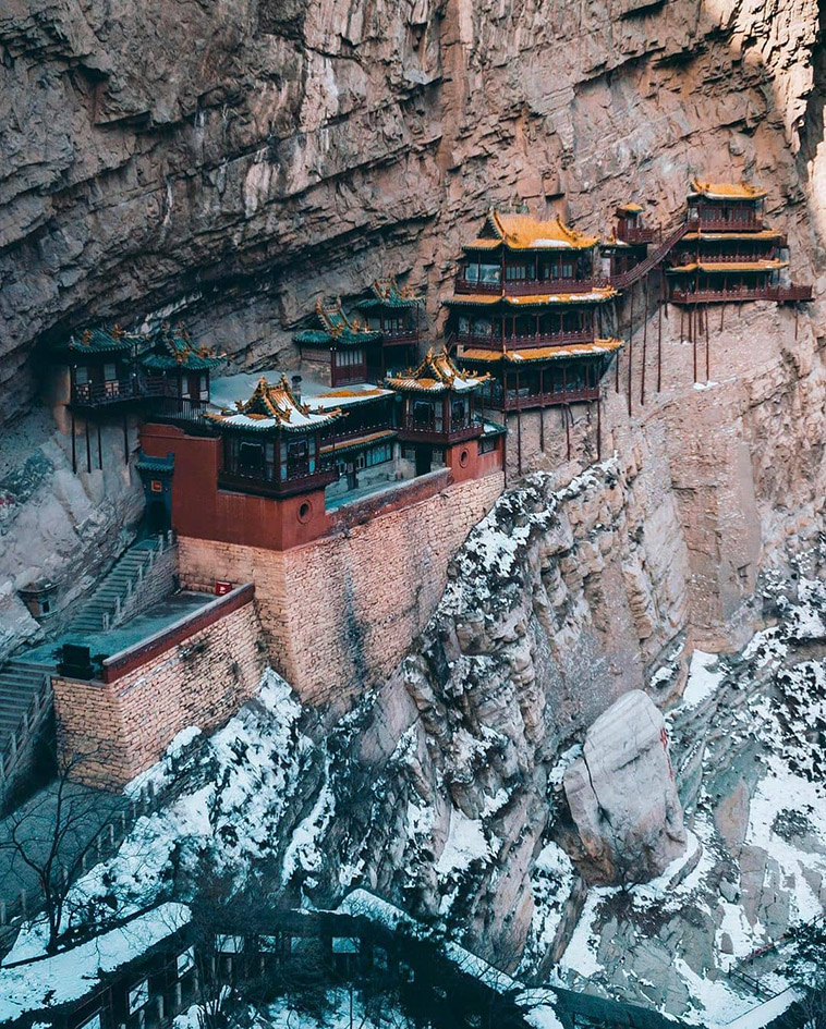 Ancient Hanging Temple and the cliff during winter