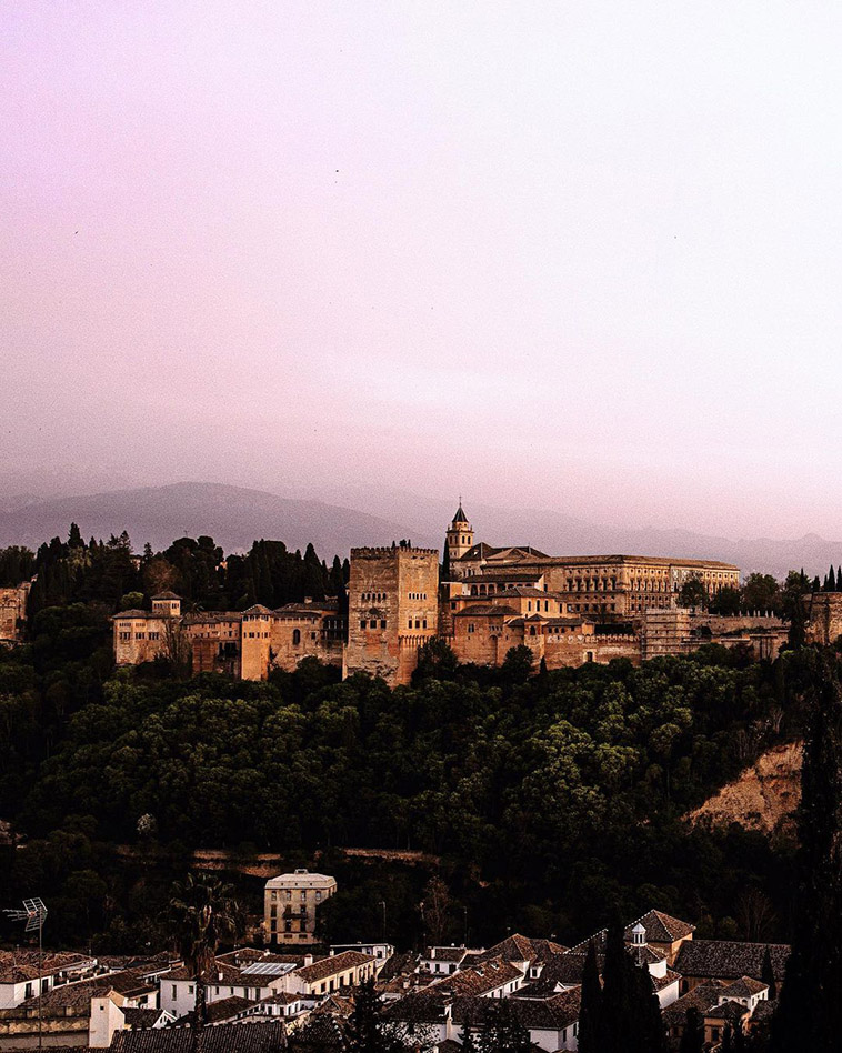 la alhambra and the trees below