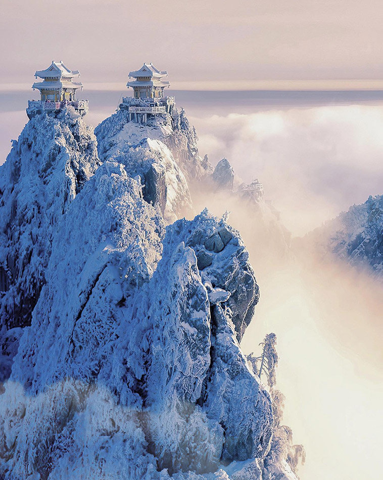 Ancient Temples of Mount Laojun and the snow