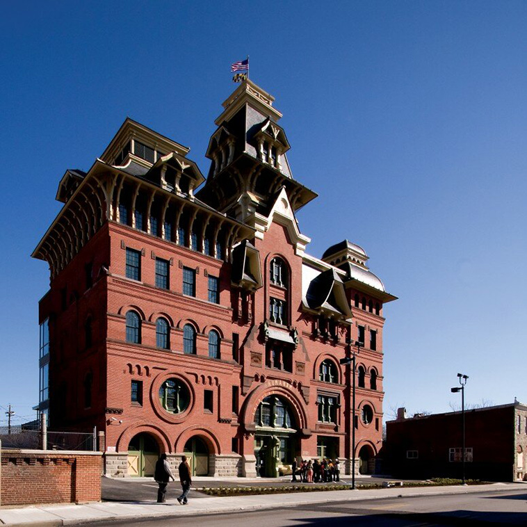 The front facade of the American Brewery building after renovation 